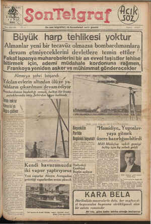 Son Telgraf Gazetesi 1 Haziran 1937 kapağı
