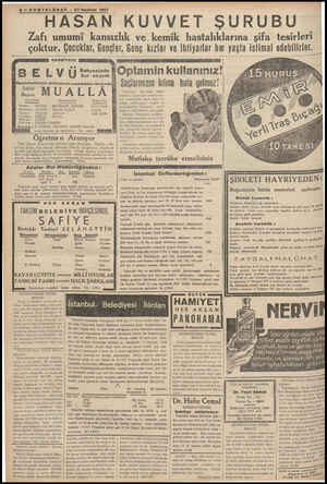  Ka ae —a e ——— PUT ETME 8— SONTELGRAF — 27 Haziran 1937 - HASAN KUVVET ŞURUBU Zafı umumi kansızlık ve kemik hastalıklarına