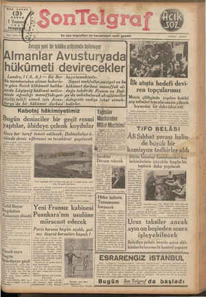 Son Telgraf Gazetesi 1 Temmuz 1937 kapağı