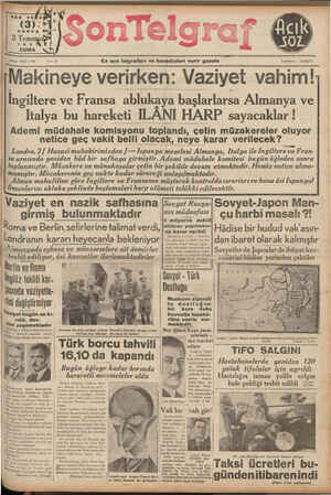 Son Telgraf Gazetesi 2 Temmuz 1937 kapağı