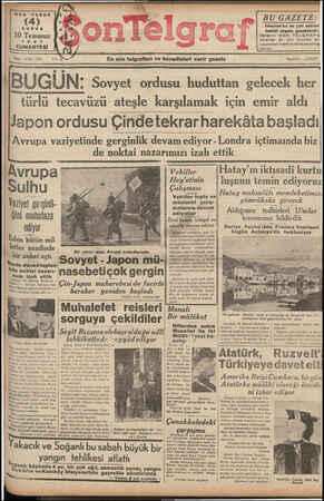 Son Telgraf Gazetesi 10 Temmuz 1937 kapağı