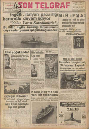 Son Telgraf Gazetesi 6 Ağustos 1937 kapağı