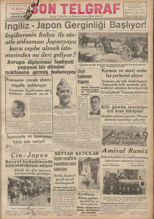 Son Telgraf Gazetesi 7 Ağustos 1937 kapağı