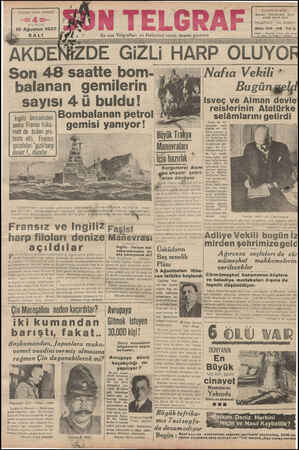 Son Telgraf Gazetesi 10 Ağustos 1937 kapağı