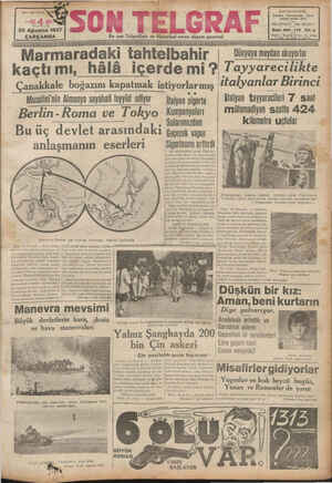 Son Telgraf Gazetesi 25 Ağustos 1937 kapağı