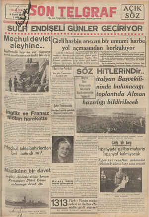 Son Telgraf Gazetesi 3 Eylül 1937 kapağı