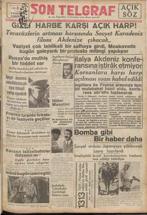 Son Telgraf Gazetesi 4 Eylül 1937 kapağı