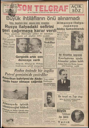 Son Telgraf Gazetesi 9 Eylül 1937 kapağı