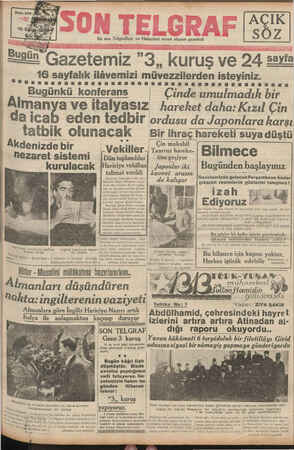 Son Telgraf Gazetesi 10 Eylül 1937 kapağı