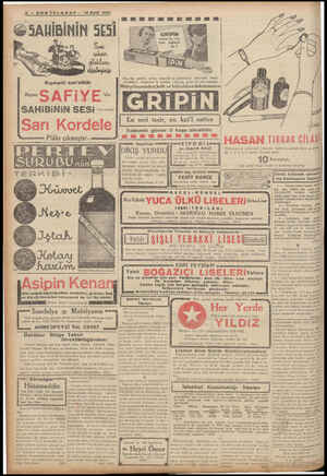  TTTT YT .B —- SONTELGRARPR - 18 Eylül 1937 & SAHİBİNİN SESİ Kıymetli san'atkâr — SAFiİYE"- SAHiBiNiN SESİ --- Sarı Kordele