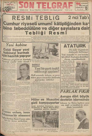 Son Telgraf Gazetesi 28 Eylül 1937 kapağı