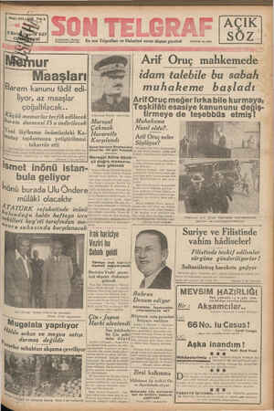 Son Telgraf Gazetesi 2 Ekim 1937 kapağı