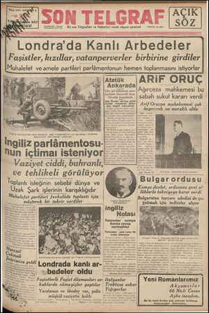  İDAREHANE : İstanbul Nurosmaniye Şeref sok. En son Telgrafları ve Haberleri veren akşam gazetesi AÇIK SÖZ TELEFON Na. 20827