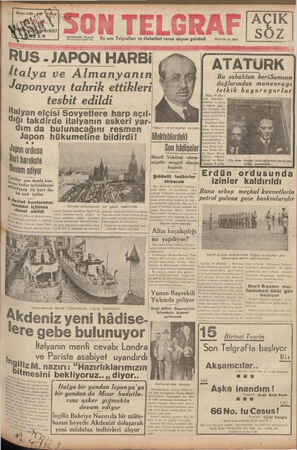 Son Telgraf Gazetesi 10 Ekim 1937 kapağı