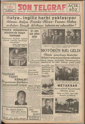 Son Telgraf Gazetesi 20 Ekim 1937 kapağı