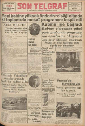 Son Telgraf Gazetesi 26 Ekim 1937 kapağı