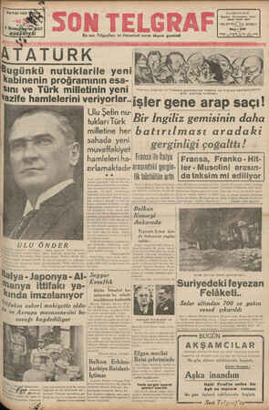 Son Telgraf Gazetesi 1 Kasım 1937 kapağı
