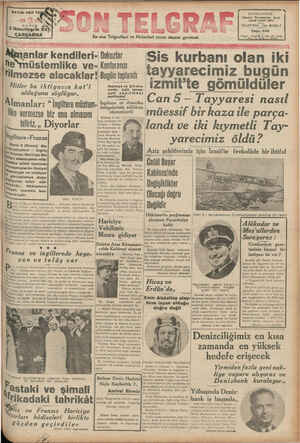 Son Telgraf Gazetesi 3 Kasım 1937 kapağı