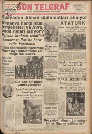 Son Telgraf Gazetesi 18 Kasım 1937 kapağı