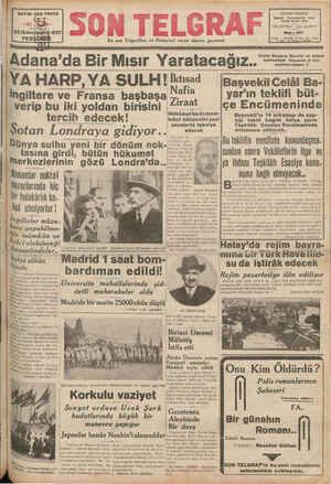 Son Telgraf Gazetesi 25 Kasım 1937 kapağı