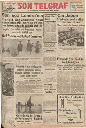 Son Telgraf Gazetesi 26 Kasım 1937 kapağı