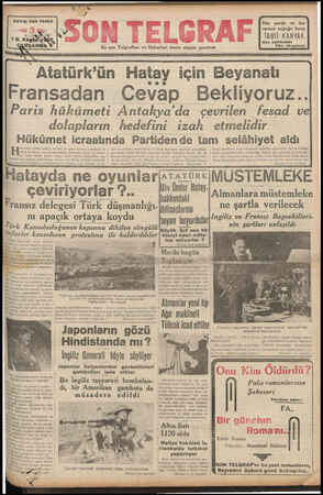 Son Telgraf Gazetesi 1 Aralık 1937 kapağı