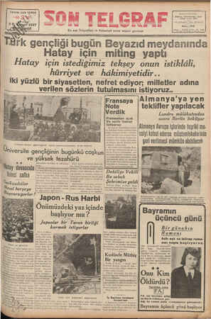Son Telgraf Gazetesi 2 Aralık 1937 kapağı