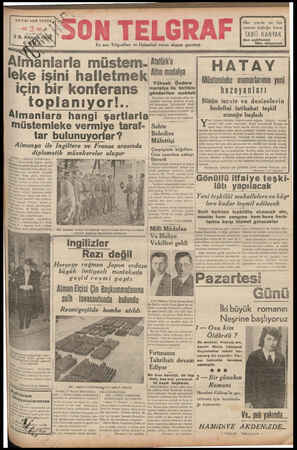 Son Telgraf Gazetesi 3 Aralık 1937 kapağı