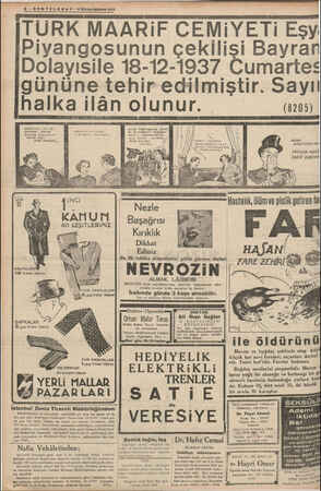    8 -SONTELGRAF-BBirincikânun 927 TÜRK MAARiF CEMiYETİi Eşy: Piyangosunun çekilişi Bayrarn Dolayısile 18-12-1937 Cumarte:...