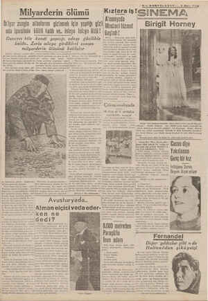  B SBONTELARIN — Kızlara iş!SİNEMA 9 Mari 195358 Milyarderin ölümü a AMANyADA - - aa e İh'iyar zengin altınlarını gizlemek...