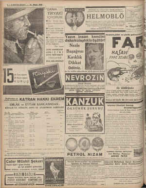    ÖNTELGRAF 12 Mayıs 1938 _"DAIMA TİRYAKİ | © Her Tiryaki- bunu söylüyor.Acaba neden? Çünki: © Tiryaki sigarası on: ıı'lrln