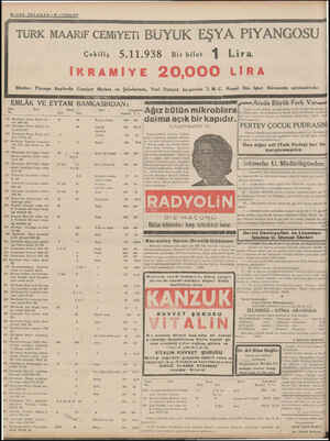  TELGRAF—01 Teşrin 1928 İ TURK MAARiF CEMiYETi BUYUK EŞYA PiİYANGOSU Cekiliş 5.11.938 Bir bilet 1 Lira İKRAMİYE 20,000 LİRA