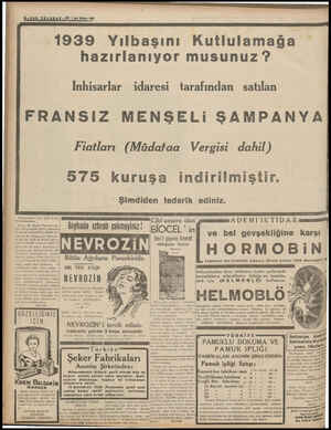  1939 Yılbaşını Kutlulamağa hazırlanıyor musunuz? Inhisarlar idaresi tarafından satılan FRANSIZ MENŞELi ŞAMPANYA Fiatları...