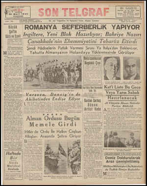  KEĞğ— IUIUS ' 23 uıın 1939 PERŞEMBE YAZI İŞLERİ: TELEFO! İstanbul Cağaloğlu Nurucsmaniye Na. W ROMANYA SEFERBERLiK YAPIYOR