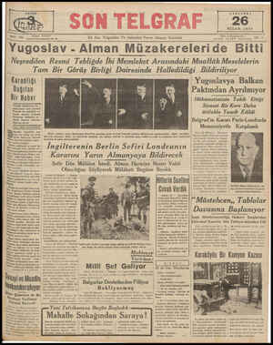    SAYISI ÇARŞAMBA 26 NİSAN 1939 Telefon: 20827 İstanbul Nuruosmaniye No. 64 En Son Telgranan Ve Haberleri Veren Akşam...