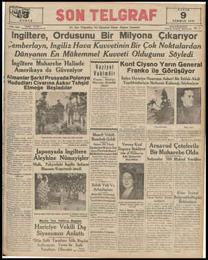  AYI : 840 Telefon 20827 İstanbul Nuruosmaniye No. 54 En Son Telgrafları Ve Haberleri Veren Akşam Gazetesi PAZA TEMMUZ 1939
