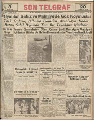  İstanbul Nuruosmaniye No. M En Son Telgrafları Ve Haberleri Veren Akşam Gazetesi PERŞEMBE 20 TEMMUZ 1939 Sahib ve Bi ETEM...