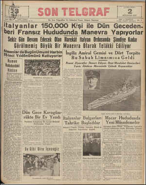  Telefon: 20827 İstanbul Nuruosmaniye No. 54 lta En Son Telgrafları Ve Haberleri Veren Akşam Gazetesi ÇARŞAMBA AĞUSTOS 1939