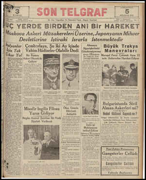  SAYISI | vi am Telefon: 20827 İstanbul Nuruosmaniye No, &4 AĞUSTOS 1939 En Son Telgrıfhı.rı Ve Haberleri Vereıı Akşam...