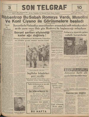    10 MART 1940 SON TELGRAF —< sanmazmananı En Son Telgrafları Ve Haberleri Veren Alqım Gazetesi K URUŞ Sahip ve Başmuharriri: