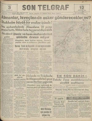  SAYISI KURUŞ SON TELGRA 12 NİSAN 1946 : Başmukarrir. WT — uııııuı:ı:ınu Kstanbul ml—u En Son Telg!ıflırı Ve Hıberlen Vereıı