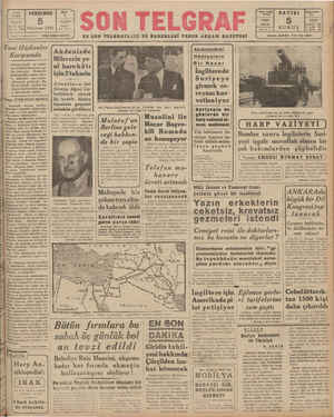    5 Sahip ve Başmuharriri Haziran 1941 EKTEKM İZZET BENİCE SENE 5 TELGRAF İstanbu' — | Son Telr Karşısında Avrupa harbi en