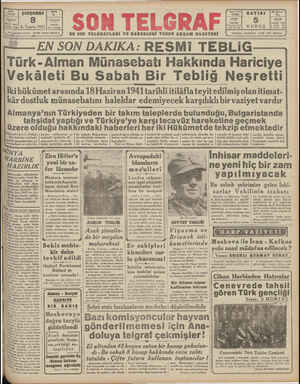  LB. Teşrin 1941 | sex Tacar tkara 8 (A.A.) - Tebliğ: Son haftalar zarfında ',:'ubı' kaynaklardan ge- Matbuat ve radyo ha-...