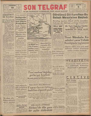 Son Telgraf Gazetesi 10 Ağustos 1942 kapağı