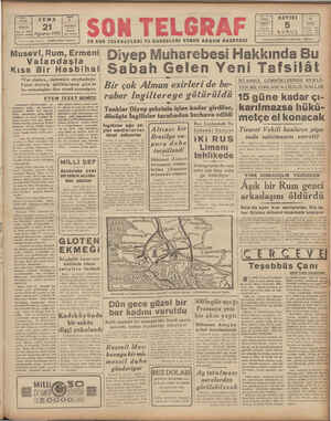 Son Telgraf Gazetesi 21 Ağustos 1942 kapağı