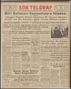 Son Telgraf Gazetesi 25 Ağustos 1942 kapağı