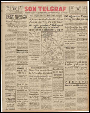 Son Telgraf Gazetesi 28 Ağustos 1942 kapağı
