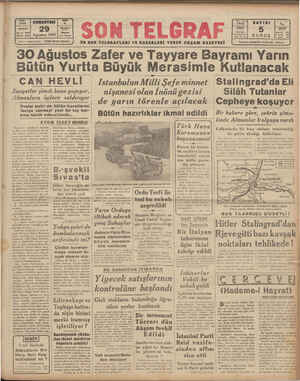 Son Telgraf Gazetesi 29 Ağustos 1942 kapağı