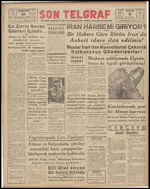 Son Telgraf Gazetesi 31 Ağustos 1942 kapağı
