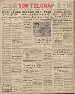 Son Telgraf Gazetesi 3 Eylül 1942 kapağı